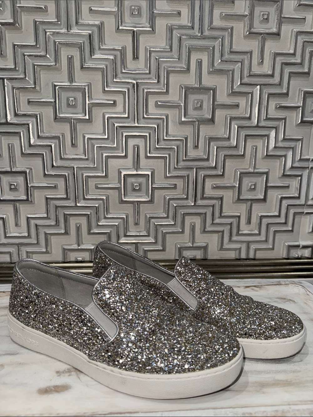 MICHAEL Michael Kors Silver Glitter Slip-On Sneakers